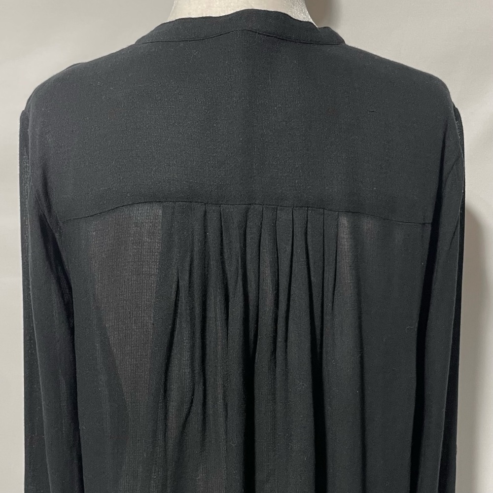 Lucky Brand Sheer Button Front Long Sleeve Blouse Black Size Medium - Picture 11 of 16